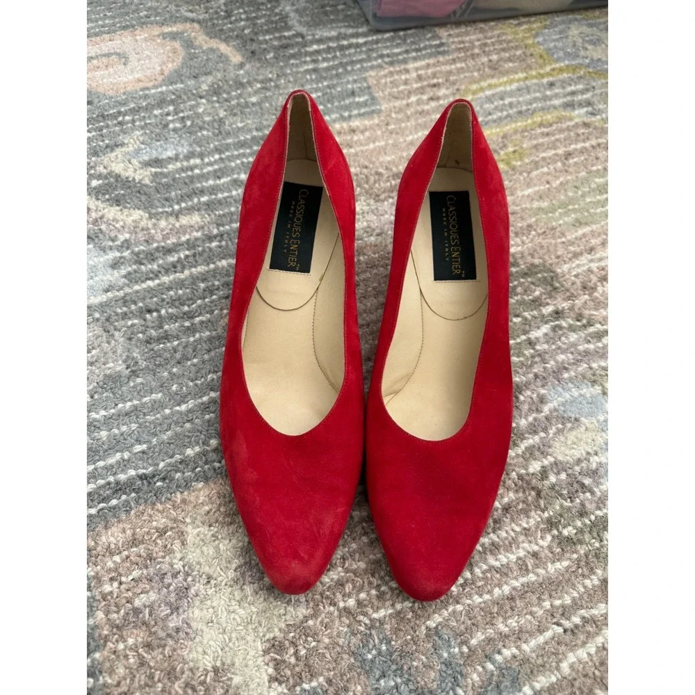 Classiques Entier Red Suede Pumps 7C Made in Italy Leather Vintage Heels